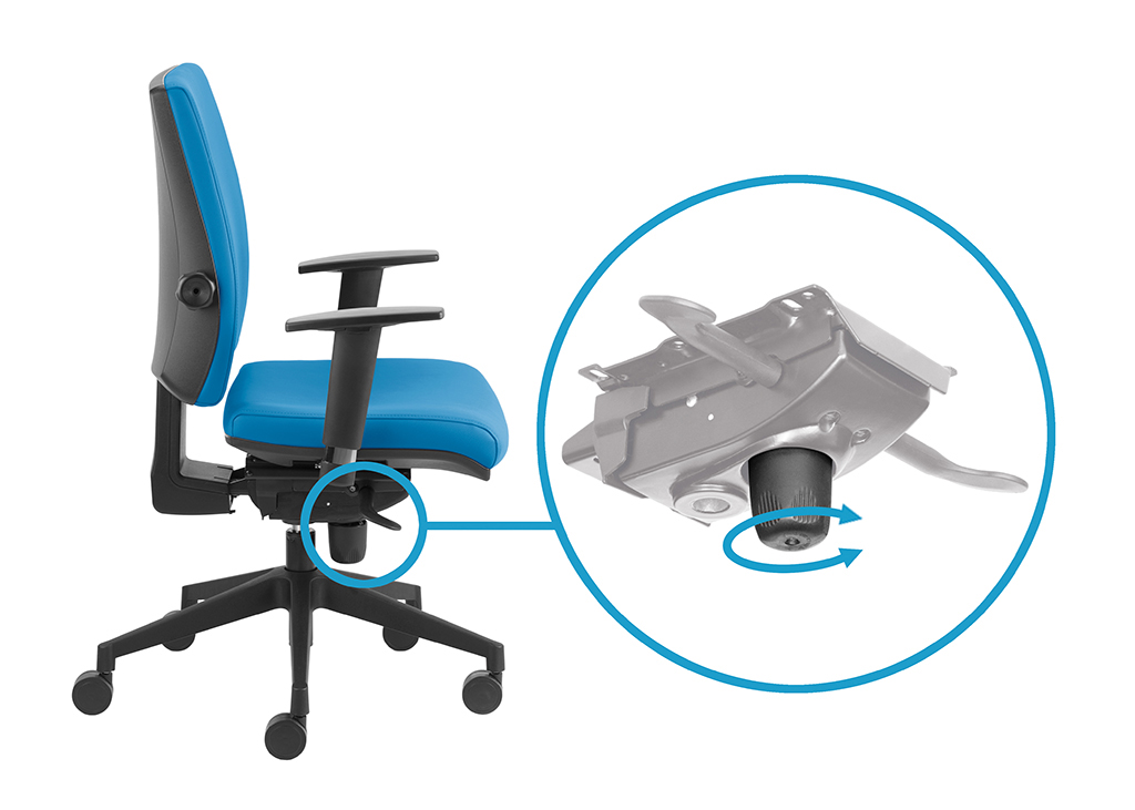 Adjusting the intensity with the handwheel – adjustable backrest and seat tilt resistance