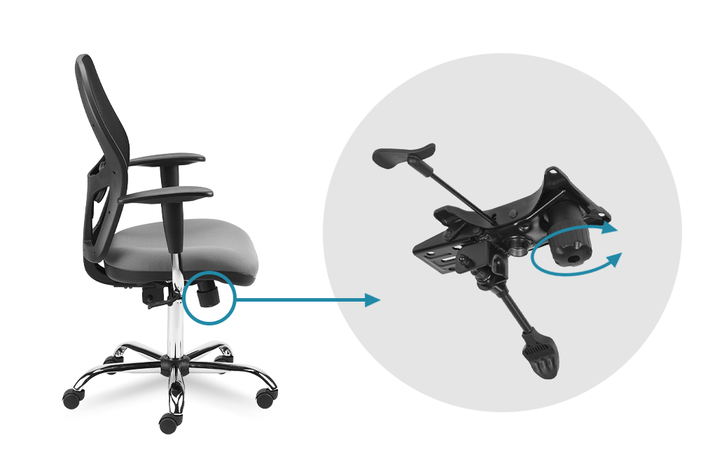 Adjusting the intensity with the handwheel – adjustable backrest and seat tilt resistance