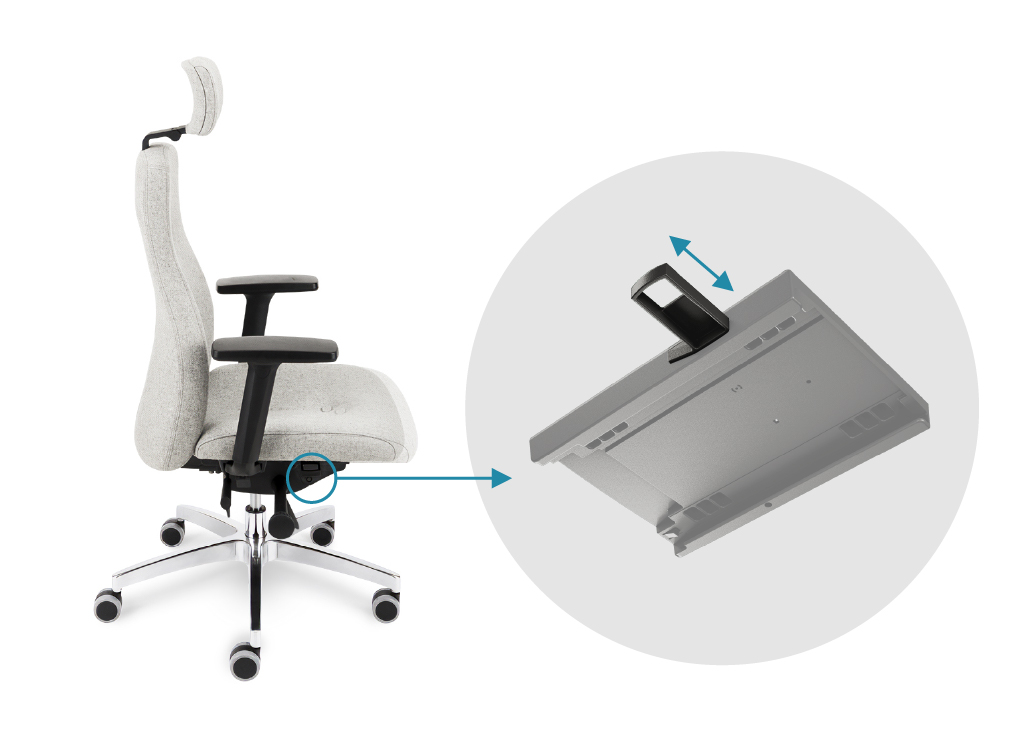 Seat slider adjusts the seat depth with a lock in 5 positions by the lever