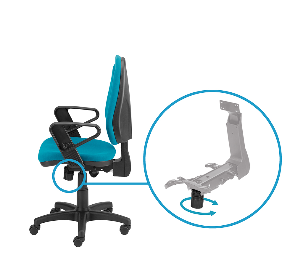 Adjusting the intensity with the handwheel – adjustable backrest tilt resistance.